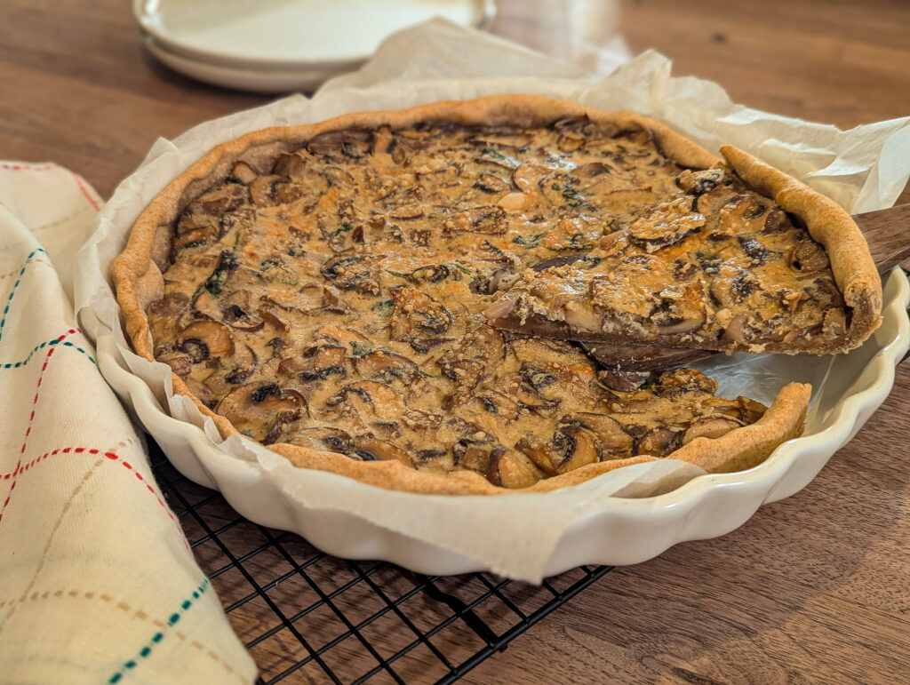 Tarte aux champignons, ricotta & épinards