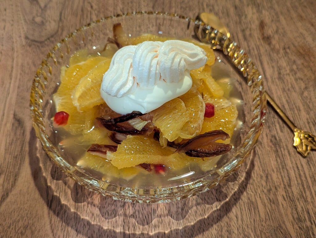 salade d’oranges avec meringue maison et double crème